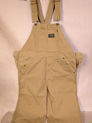 OKONKWO Mens XXL Khaki Suspender Pants Bib Overalls Trousers Casual Workwear - Image 1 of 4
