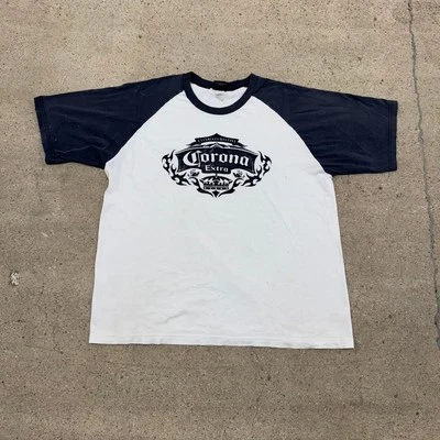 Camiseta de béisbol vintage Corona Extra Beer Raglán talla XXL blanca azul marino gráfica Foto 1 de 4