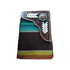 Nocona Western Wallet Mens Trifold Rawhide Laced Conch Serape N500004897 - Picture 1 of 3