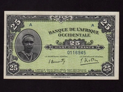 French West Africa:P-30a, 25 Francs, 1942 * Woman * EF * - Image 1 of 2