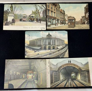 Lot of 5 Early 1900s Boston Subway & Trolley Postcards 1905-1911 Transit Views - Bild 1 von 7