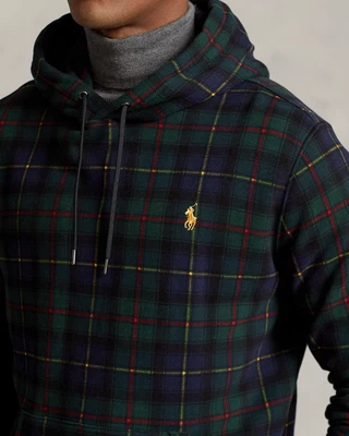 NUEVO CON ETIQUETAS Polo Ralph Lauren Azul Marino/Verde TARTÁN CUADROS Polar Sudadera con Capucha Para Hombre L DORADO PONY Foto 1 de 4