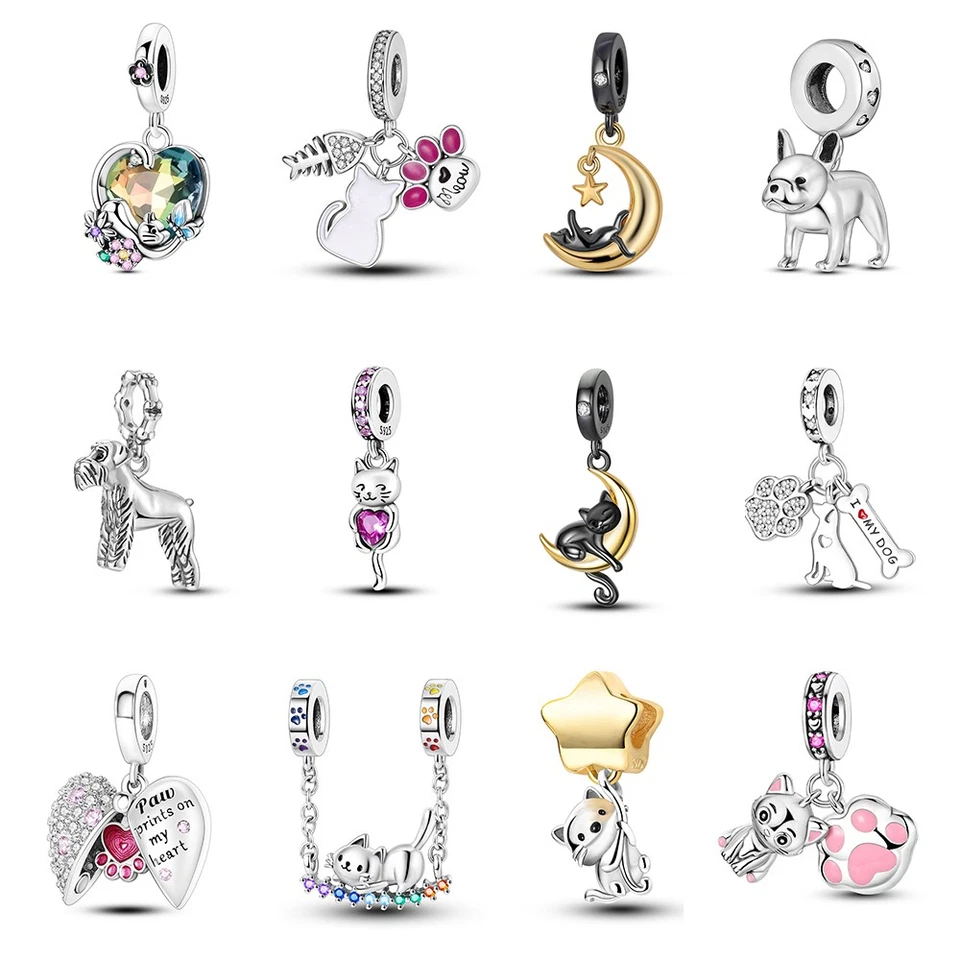 MULA 925 Sterling Silver Love Cat Dog Pendant Charms For Women Bracelets Jewelry - Image 1 of 1