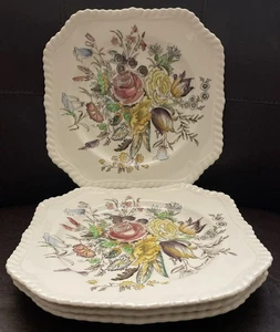 Set of 4 Johnson Bros. GARDEN BOUQUET Windsor Ware  Square Salad Plates 7 1/2" - Picture 1 of 9