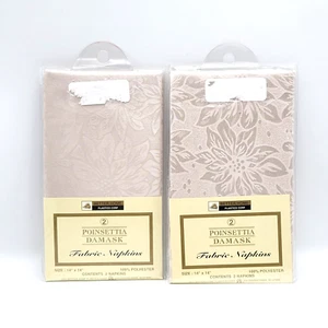 Fabric Napkins 100% Polyester Poinsettia Damask 14" x 14" Crème Beige 2 per pkg. - Picture 1 of 8
