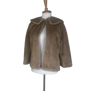 Vintage 1960s Faux Fur Brown Modes Royale Cardigan Jacket S/M - Picture 1 of 8
