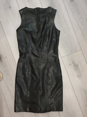 Oasis Genuine Real Black Leather Pencil Dress Size 8 Worn Once - Image 1 of 4