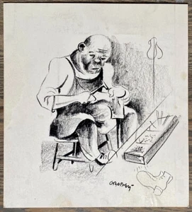 WILLIAM GROPPER signiert WPA Vintage Original Lithographie Mann Herstellung Schuhe Arbeiter - Bild 1 von 5