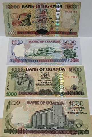 Uganda 2x 1000 + 5000 + 10000 +  Shillings 2008+2009 whole lot delivered price Cover