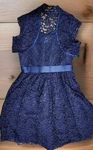 Chasing Fireflies Girl's Navy Lace Bow Back Dress Size 10 NWOT Wedding Vacation  - Picture 1 of 11