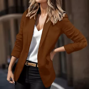 Classic Solid Color Suit Jacket for Women Formal Notch Lapel Button Down Blazer - Picture 1 of 68
