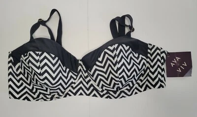 Ava & Viv Plus Black and White Chevron Padded Underwire Bikini Top. Size 22 W - Image 1 of 3