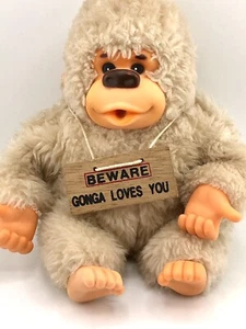 Vintage 1978 RUSS GONGA PLUSH THUMBSUCKER GORILLA, 8 IN., BEANIE W/ Sign - Picture 1 of 7