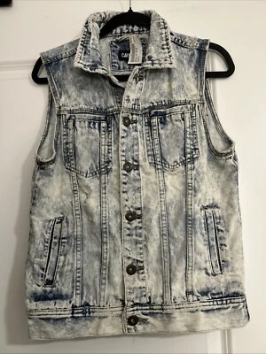 Chaleco de mezclilla de carbono para hombre/lavado ligero/desgastado/talla pequeña nuevo con etiquetas Foto 1 de 4