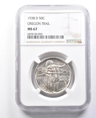 1938-D Oregon Trail Commemorative Half Dollar MS67 NGC *6851 - Image 1 of 3
