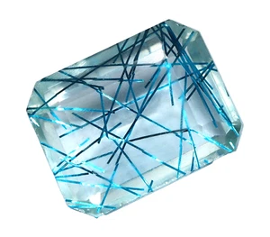 Cuarzo rutilo azul cielo natural 35 quilates corte esmeralda piedras preciosas sueltas certificadas - Imagen 1 de 6