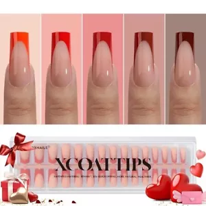 BTArtboxnails XCoatTips - Press on Nails - Long Square French Nail Tips - 232 - Picture 1 of 5