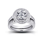 1 1/2ct F SI2 Round Natural Certified Diamonds 14k  Halo Ring with Wedding Band