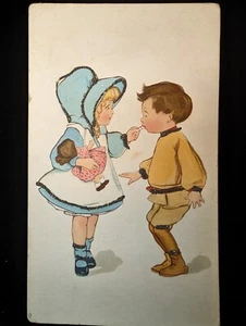 Children Doll Candy Cane Glitter Postcard Private Mailing Card 1898-1901 Xmas - Picture 1 of 3