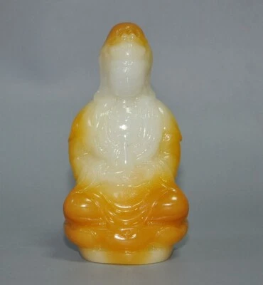 Estatua de Buda de la diosa Kwan-yin guanyin templo tallado jade blanco antiguo de China de 4,8" Foto 1 de 4