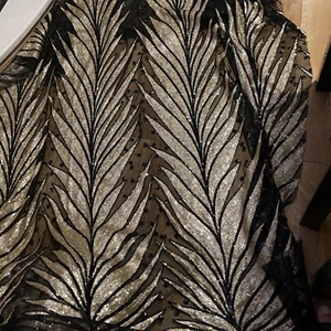 1 M embroidery gold sequin Bridal lace Fabric 58” - Picture 1 of 2