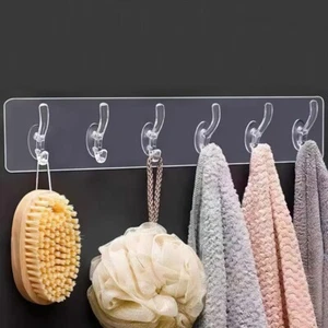 Door Hooks Sticky Hooks Transparent Wall Hooks for Kitchen Bathroom Home Office - Picture 1 of 14