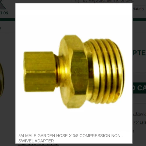APEX 3/4 MALE GARDEN HOSE X 3/8 COMPRESSION NON-SWIVEL ADAPTER APX# 30136, MID# 30136