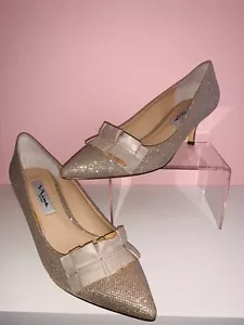 NEW NINA 38 8 Gold Shimmer Champagne Pointy Designer Heels Womens Leather Shoes - Picture 1 of 8
