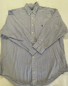 Ralph Lauren Herren Yarmouth Fit Blau Weiß Kariert Button Down Hemd Größe 17 32/33 - Bild 1 von 9