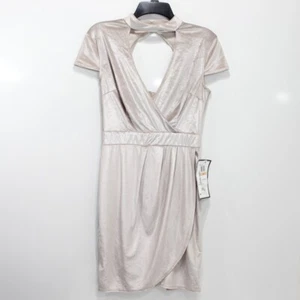 B Darlin Women Silver Wrap Waist Dress Halter Neck Cutout Zip Cap Sleeve 7/8 NWT - Picture 1 of 7