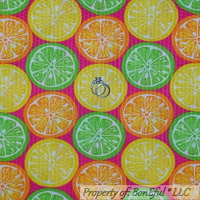 BonEful Fabric Cotton Lemon Lime Orange Citrus Fruit Seersucker Florida GA SCRAP - Image 1 of 4