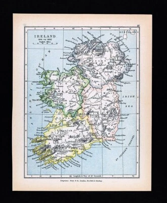 Антикварная карта Ирландии 1641-1892 Мюнстер Ольстер Лейнстер Коннот Дублин пробка - Изображение 1 из 2