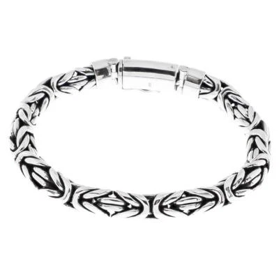 10mm Mens Oval Byzantine Chain Handmade 925 Sterling Silver Bracelet, 7-9.5" - Image 1 of 4