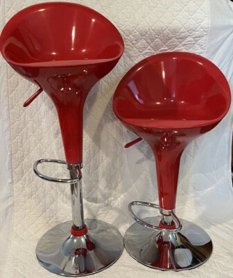 "2 taburetes retro vintage ACME Sybil Adjust Air Lift con pisada, rojo metálico, 34""" Foto 1 de 4