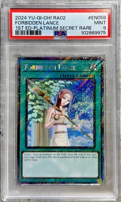 Yugioh Card 1st Ed Forbidden Lance Platinum SR PSA 9 Mint, RA02-EN058 2024 (1) - Image 1 of 4