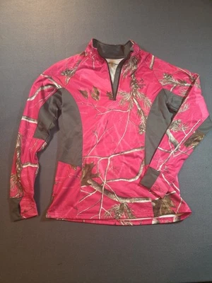 女士 1/4 拉链粉色迷彩拉过 Med。 — 第 1/4 张图片