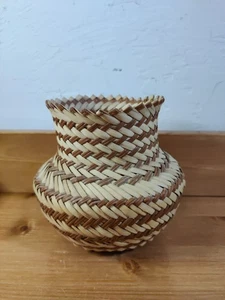 Tamahumara Basket Mexico Native Indian Large 4" x 4" Natural Fiber Woven - Picture 1 of 8