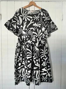 GORMAN Size 6 Smock Dress Black & White Abstract Ocean Seaside Sea Shells Fish  - Picture 1 of 5