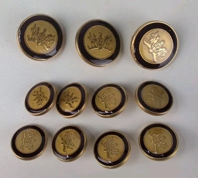 Hickey Freeman Burgundy & Gold Enamel Blazer Replacement Buttons Set 11 Pc  - Image 1 of 3