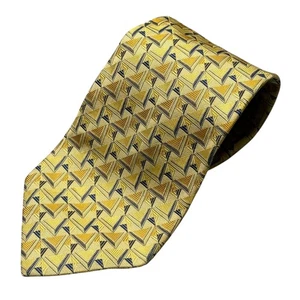 Dormeuil Tie Geometric Textured Weave Yellow 100% Silk Made in Italy 4.5" - Picture 1 of 7