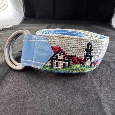 Vtg L.L. Bean Women's Needlepoint Belt Large Lighthouse Fishing Boats Nautical - Image 1 of 4