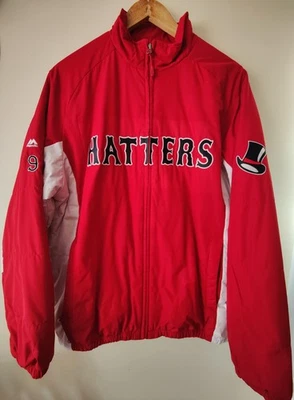 Majestic Hatters Hockey Sewn Logo Puffer Jacket Men's LG Oversized Fleece Lined  - Image 1 of 4