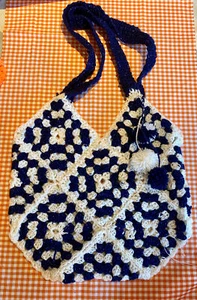 Navy Sparkle and White Granny Square Hand Crochet Bag - Picture 1 of 3