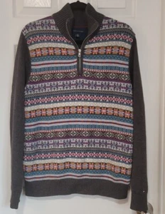 Tommy Hilfiger Herren Gr. M Pullover Opa Weihnachtspullover 1/4 Zip Baumwolle grau - Bild 1 von 5