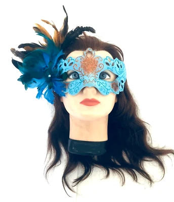 Masquerade Mardi Gras Events &  party mask Hand Painted  Feather  Mask - Image 1 of 4
