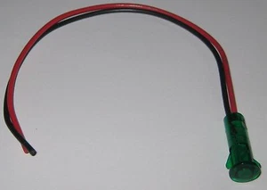 Indicateur DEL vert monté panneau Solico 2V DC avec fils pour trou 3/8" - visage 0,5" - Photo 1/6
