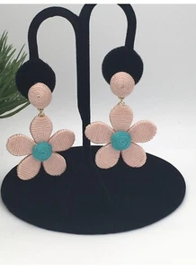 Pink And Turquoise Colored Flower Earrings. Lightweight. Great For Spring! Posts - Picture 1 of 3