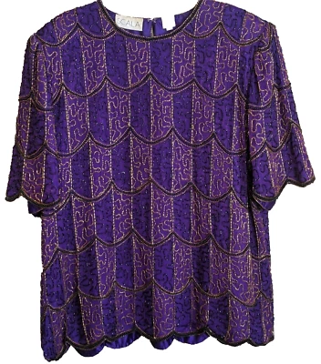 Antigo Scala Top de Seda Feminino 1X Roxo Frisado Formal Mardi Gras Coquetel de Férias - Imagem 1 de 4