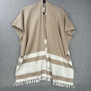 Chicos Striped Beige Ruana Covering Open Front Fringe Sweater Sz S/M Lagenlook - Picture 1 of 6