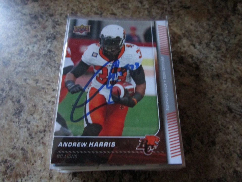 Andrew Harris SIGNED 2015 UPPER DECK CFL FOOTBALL card #17 BC LIONS  - Image 1 of 1